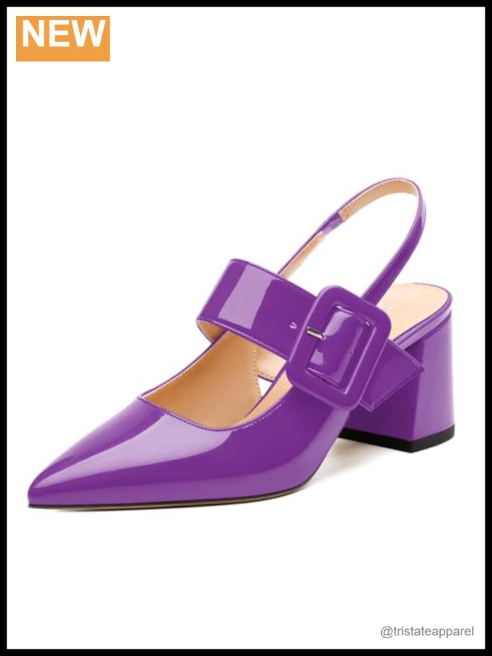 Women's Pointed Toe Slingback Pumps with Adjustable Buckle 2.55" Chunky Heel